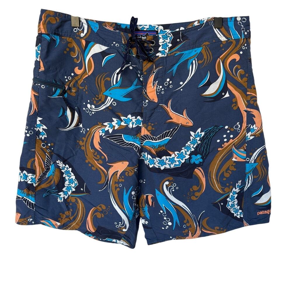 Patagonia Mens Tropical Ocean Motif Blue Multi-Colored Board Shorts size 34